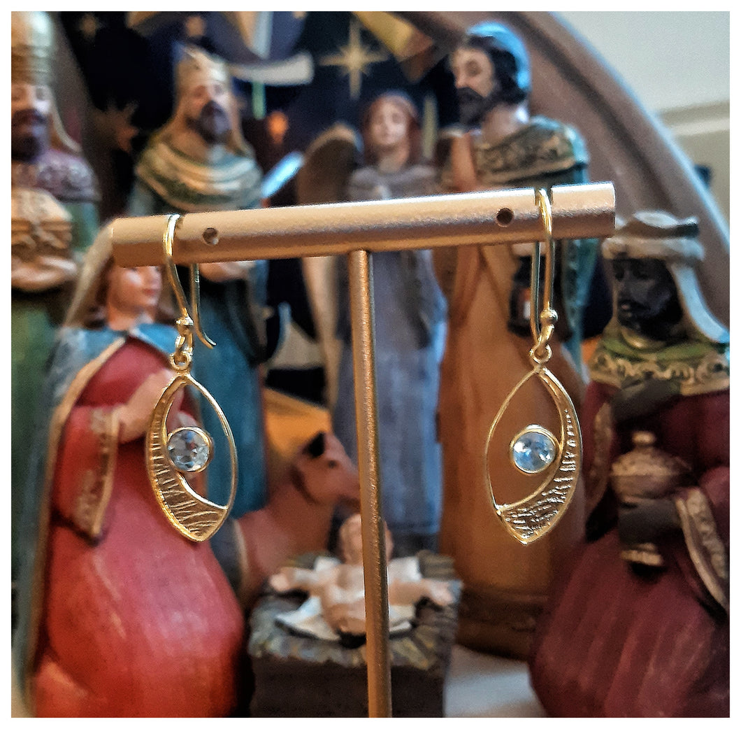Boucles d'oreilles Lunes en vermeil et aquamarines - NEW
