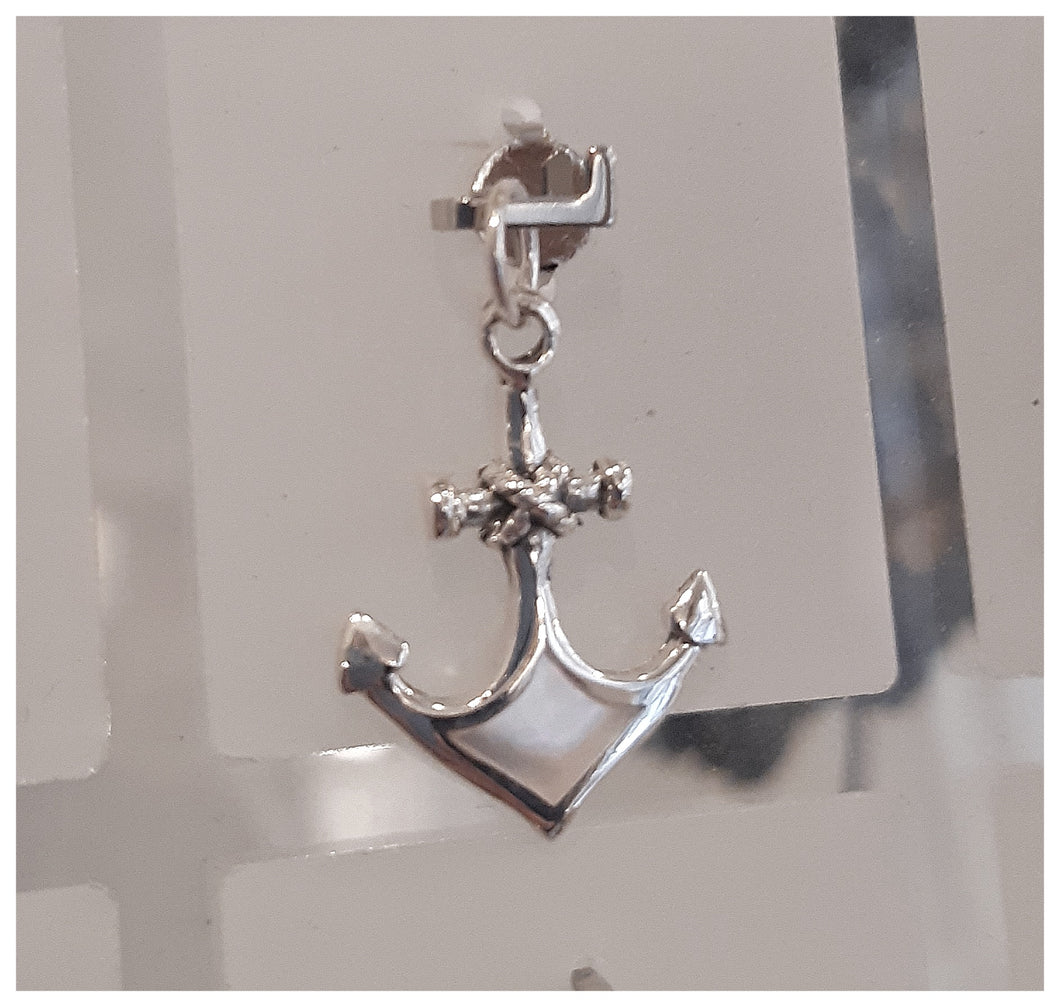 Ancre de Marine en argent & nacre blanche / Pendentif - Espérance