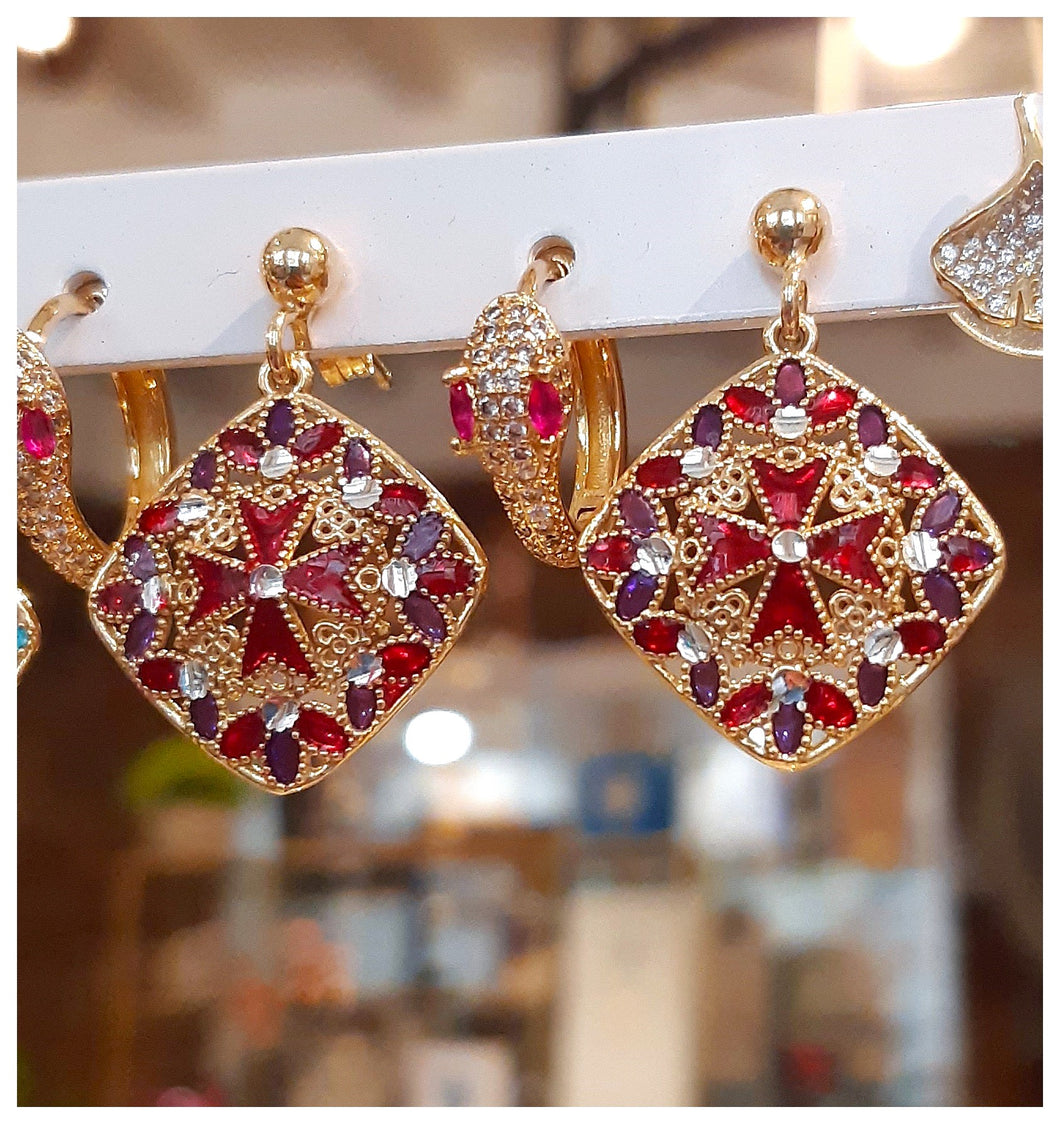 Boucles d'oreilles Croix de Malte en vermeil & verre - NEW 2023-2024