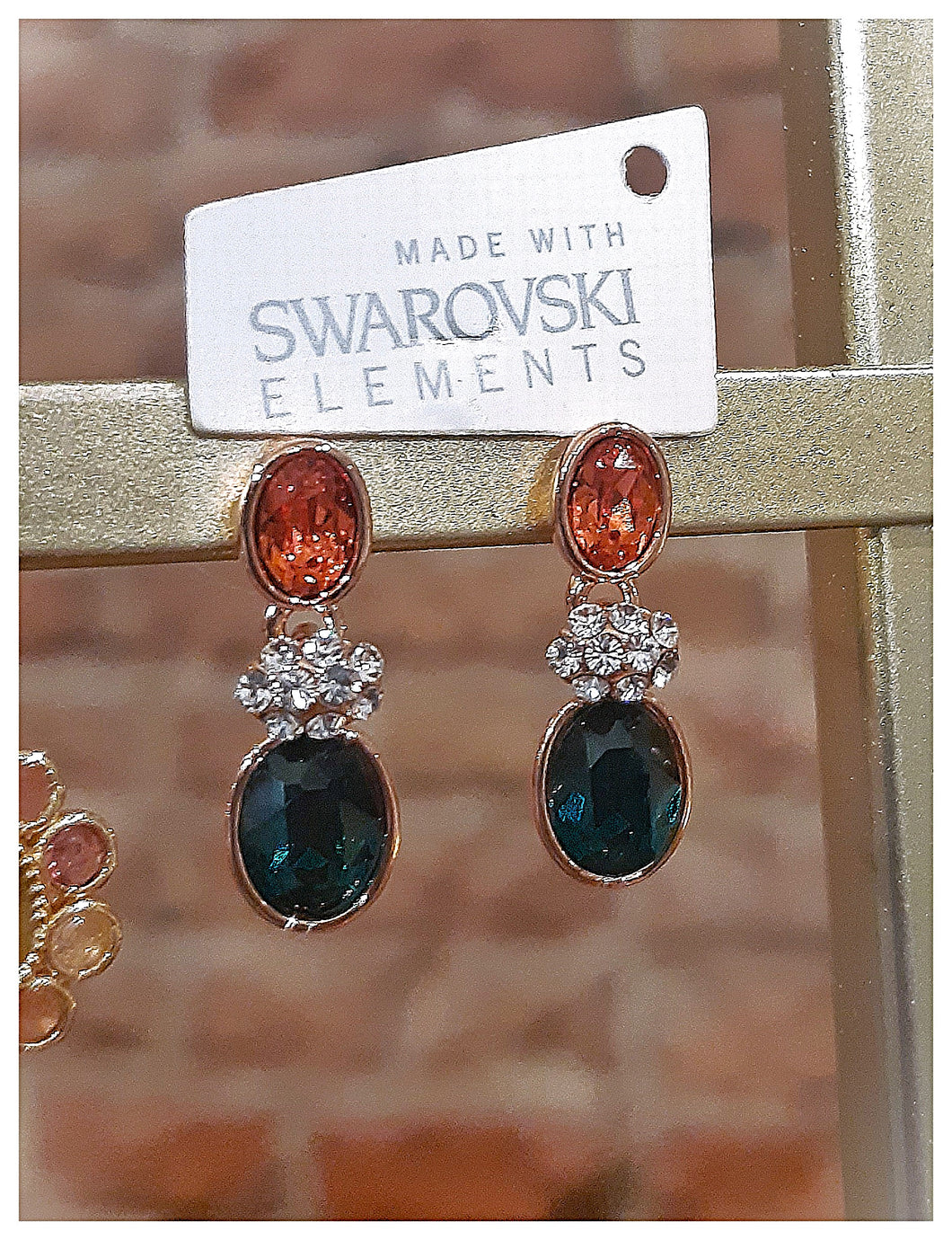 Elégantes boucles d'oreilles avec cristaux orange, blancs & verts Swarovski - NEW