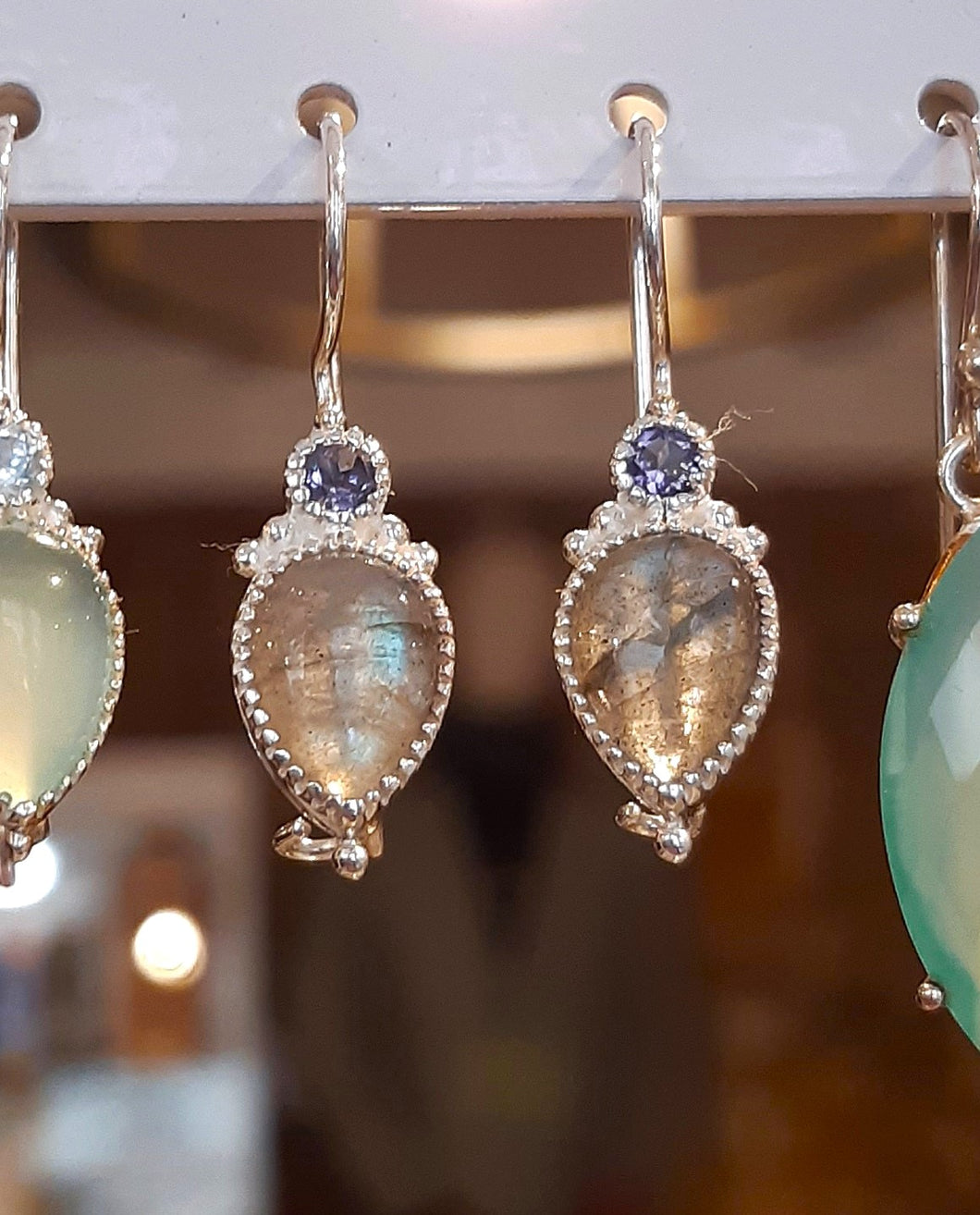 Boucles d'oreilles en argent - labradorites & améthystes - NEW