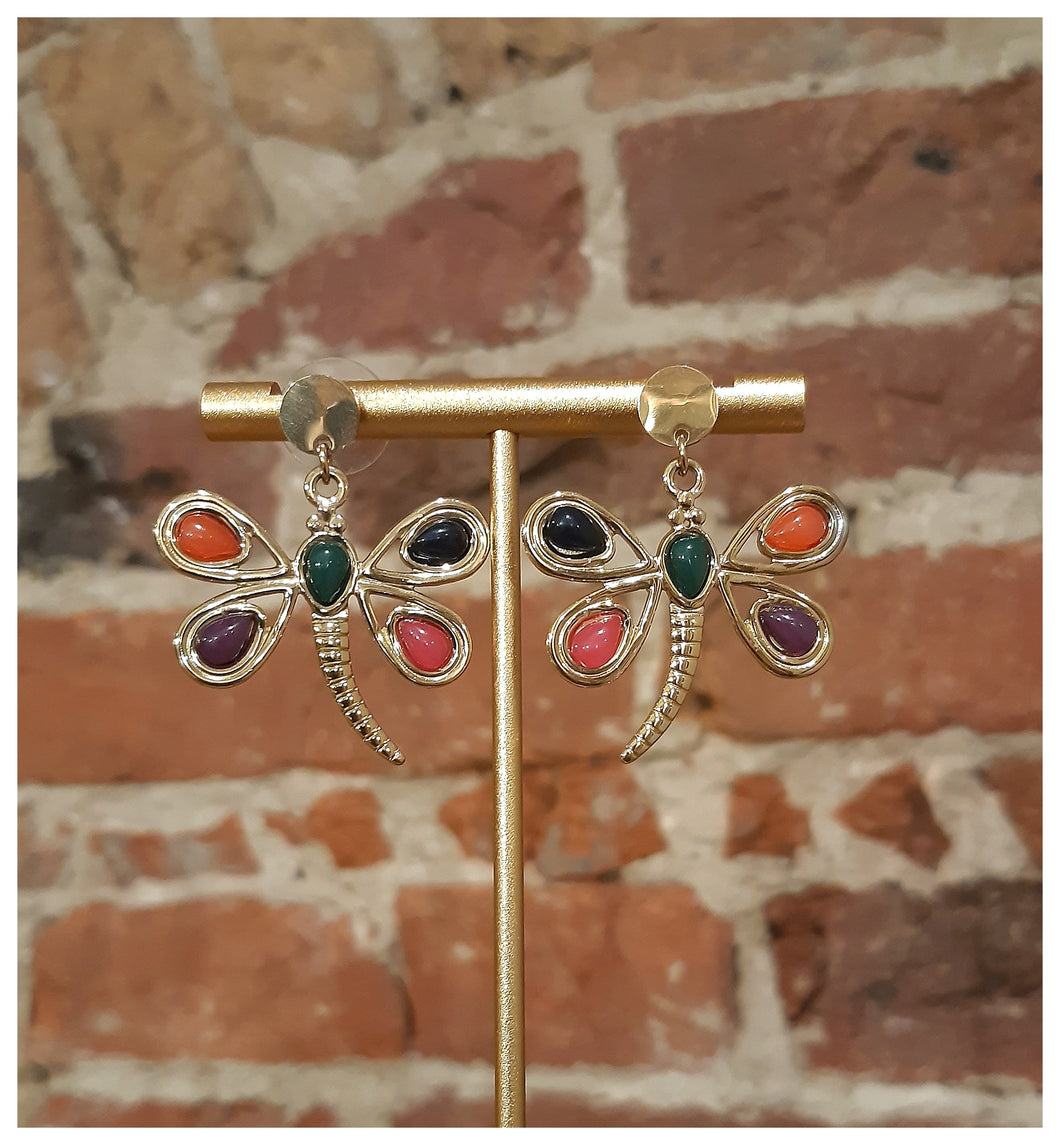 Boucles d'oreilles Libellules en inox doré et couleurs peps - NEW