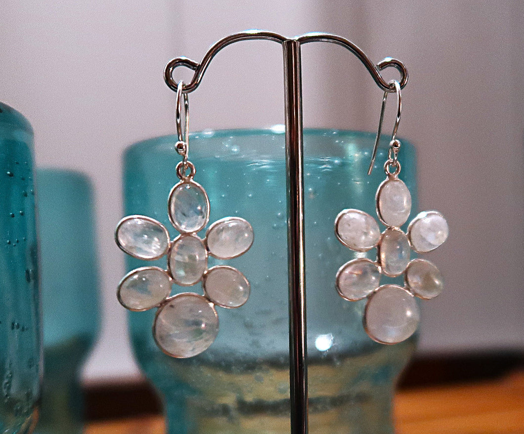 Boucles d'oreilles en argent - Fleurs de Pierres de Lune - NEW