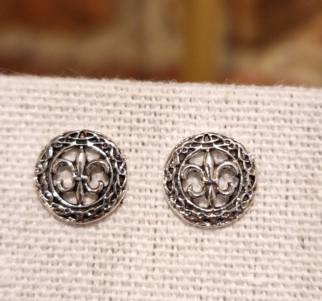 Boucles d'oreilles en argent 925 Fleur de Lys cerclées - NEW