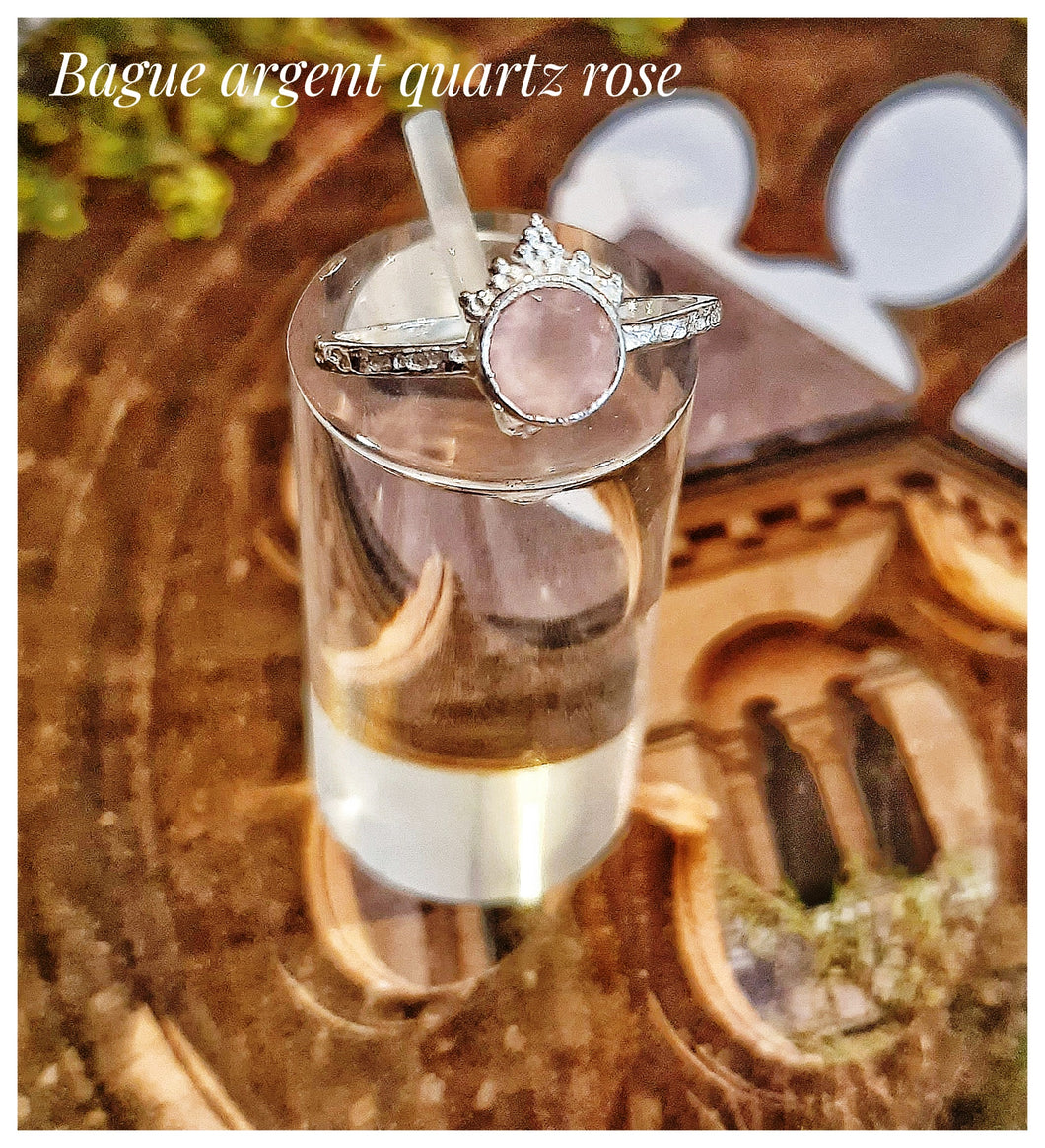 Bague fine & élégante en argent 925 et très beau quartz rose - NEW 2023