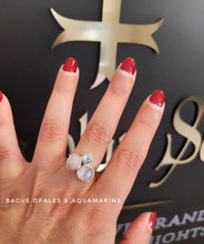 Jolie bague en argent avec opale rose, pierre de lune et aquamarine - NEW