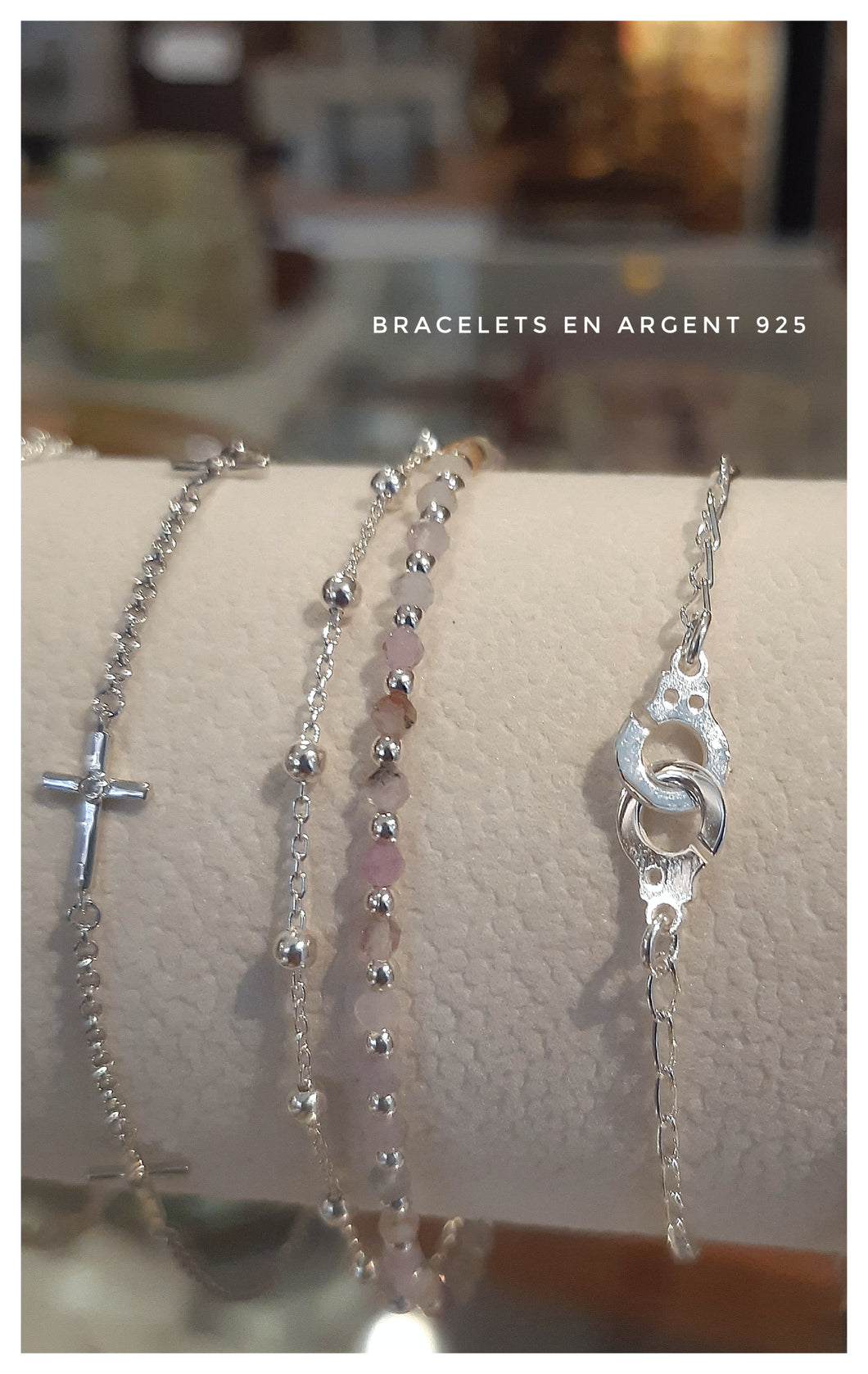 Bracelet fin à double rang en argent 925 & tourmalines claires - NEW