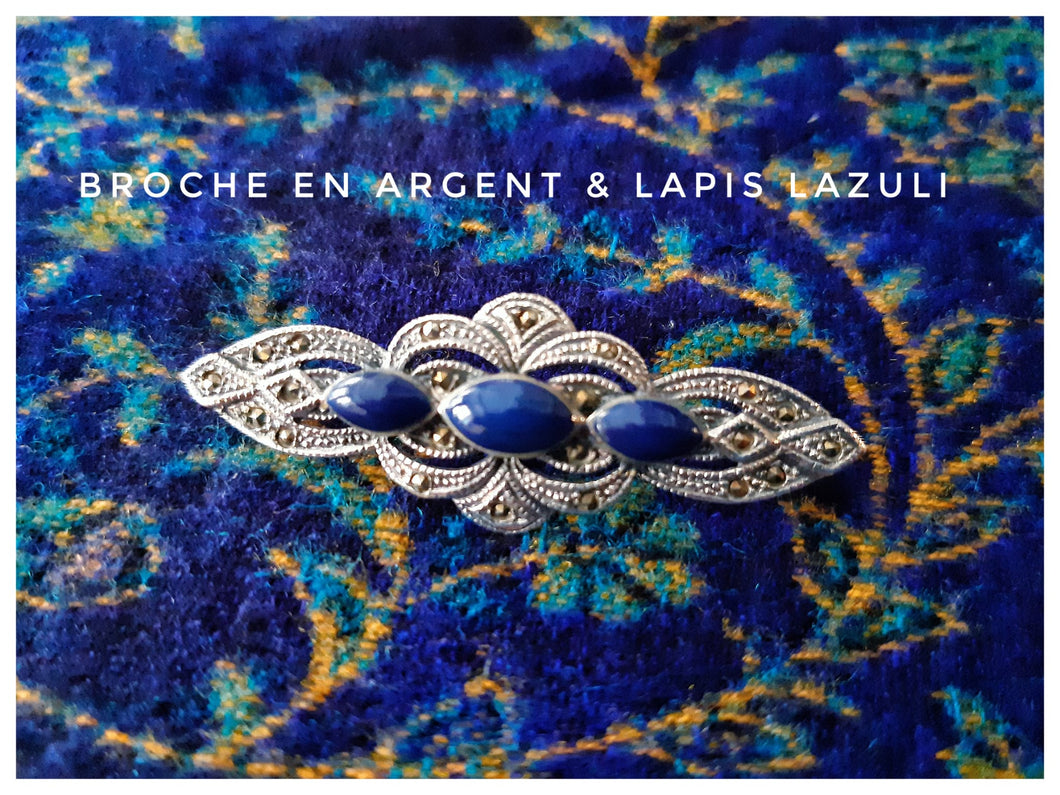 Très belle broche en argent 925 et lapis lazuli - Pièce unique - NEW