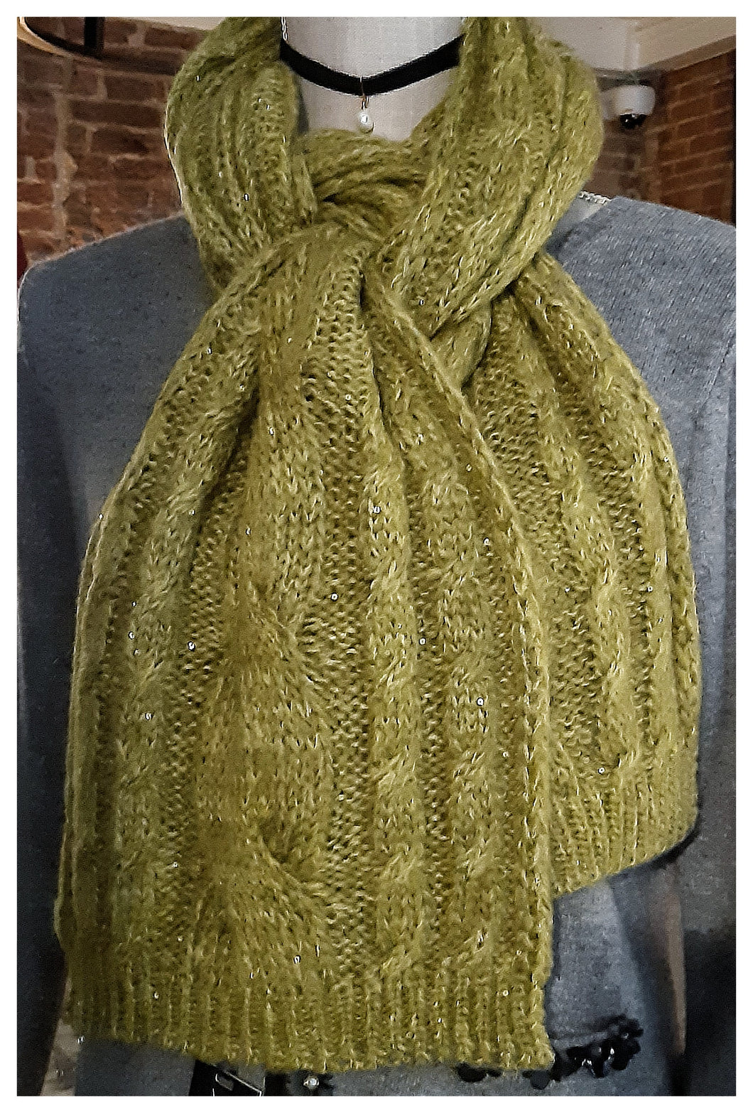 Echarpe vert anis à torsades & sequins unie
