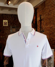 Polo blanc col bleu-blanc-rouge - Croix des Templiers brodée / Réassort 2025