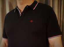 Polo bleu marine col bleu-blanc-rouge - Croix des Templiers brodée