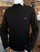 Pull noir col montant du S au 5XL - Croix de Templiers brodée de fil d'or - NEW