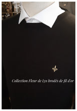Pull noir col rond avec Fleur de Lys brodée de fil d'or - Made in Italy - NEW