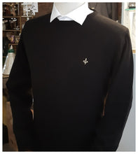 Pull noir col rond avec Fleur de Lys brodée de fil d'or - Made in Italy - NEW