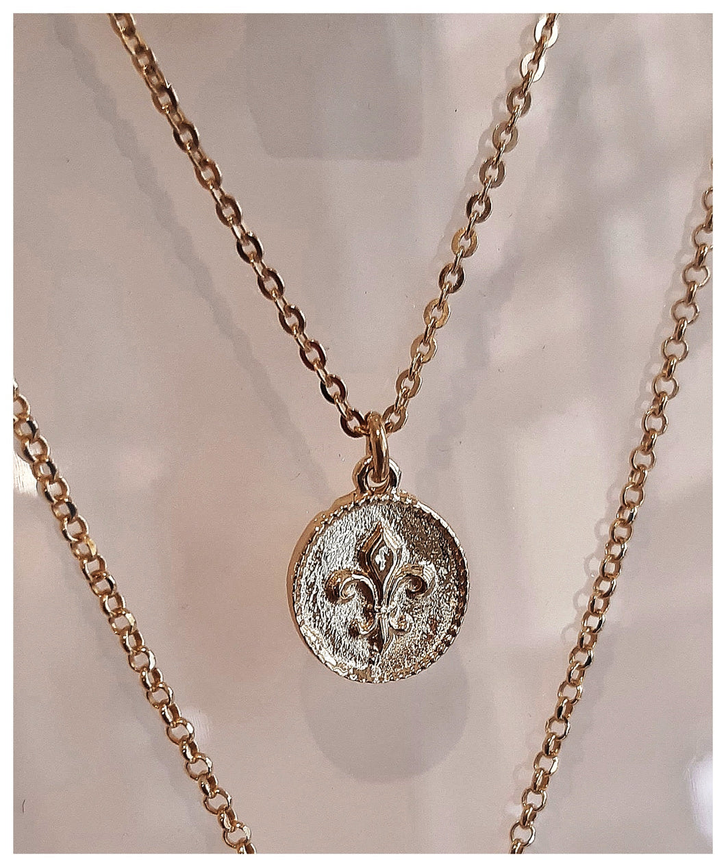 Collier raffiné en vermeil (or sur argent 925) avec médaillon Fleur de Lys - NEW 2023