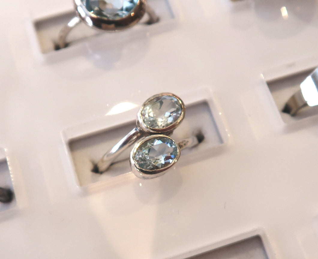 Bague en argent avec double aigue-marine / Aquamarine taillée - NEW 2022