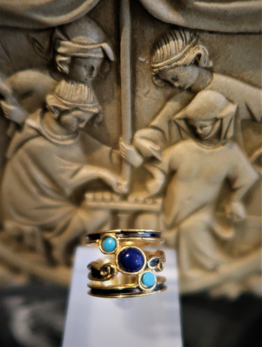 Bague en argent, vermeil, turquoises et lapis lazuli - Reproduction historique