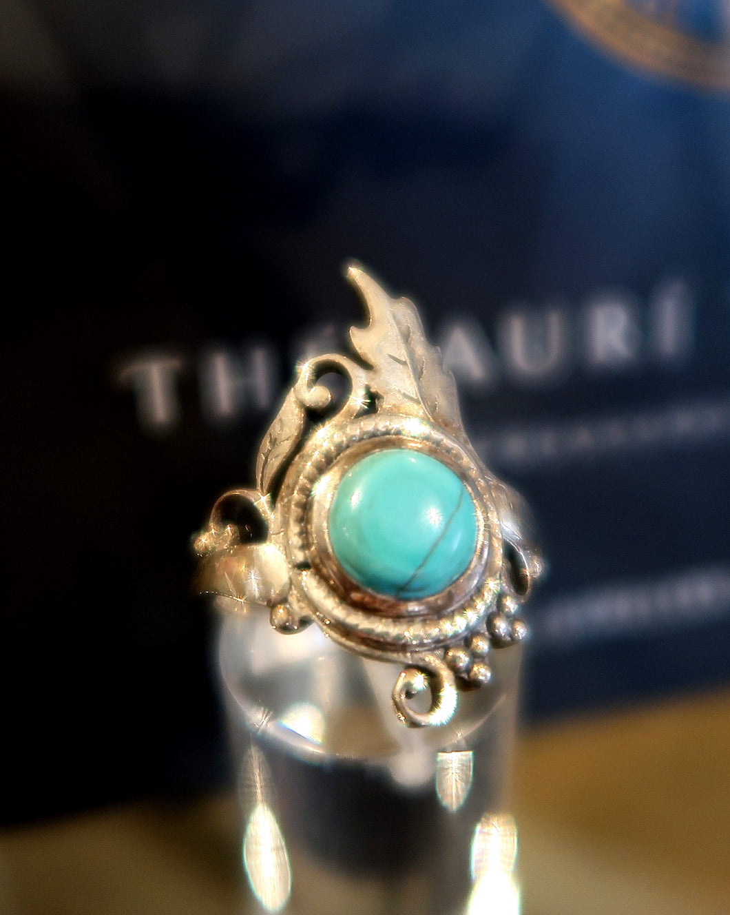 Bague en argent et turquoise d'inspiration elfique - NEW
