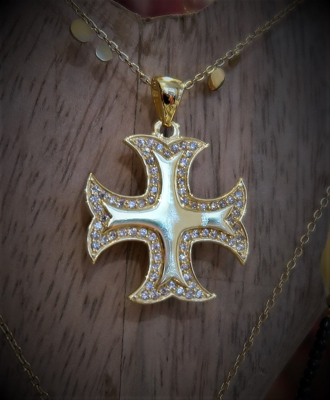 Croix des Templiers en vermeil et zircons - Création Templar Soul