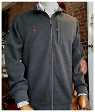 Gilet gris 100% coton zippé à poche latérale avec croix rouge brodée