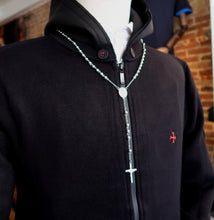 Gilet noir 85% coton zippé à capuche avec croix rouge brodée - NEW