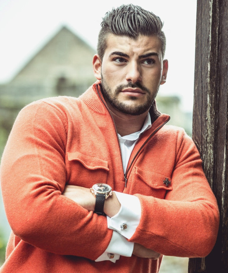 PULL COL ZIPPE MANDARINE & MARRON - 80% LAINE 20% CACHEMIRE