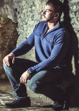 PULL COL ZIPPE BLEU ROI ET GRIS- 80% LAINE 20% CACHEMIRE