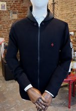 Gilet noir 85% coton zippé à capuche avec croix rouge brodée - NEW