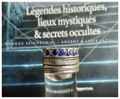 Anneau Seigneurial en argent et lapis lazuli / Reproduction médiévale - NEW