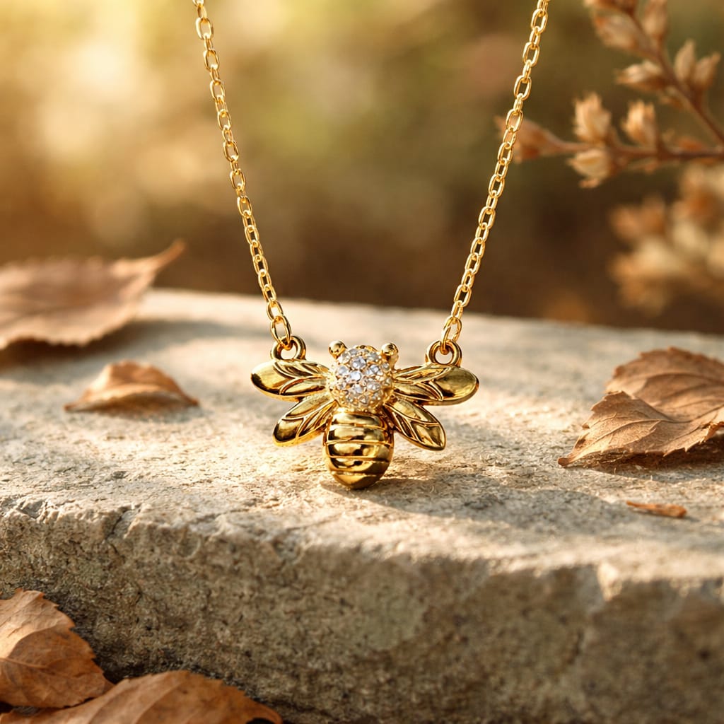 Chaîne avec jolie petite abeille en vermeil (or sur argent 925) - NEW