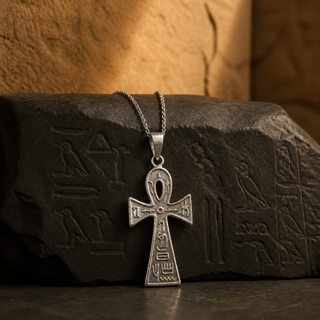 Croix Ankh avec chaîne en argent 925 - Souffle de Vie de l'Egypte Ancienne