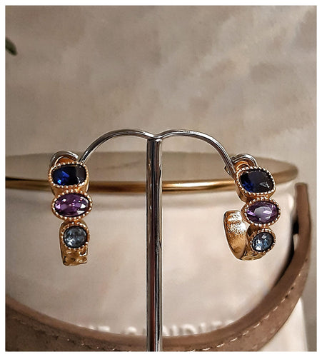 NEW - Anneaux / boucles d'oreilles Swarovski - cristaux bleu nuit, ciel et violet