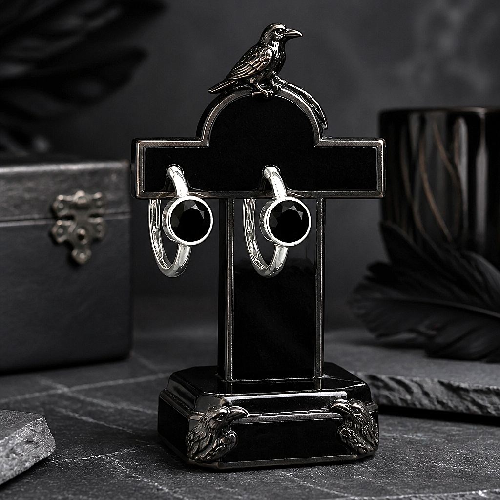 Boucles d'oreilles en argent et onyx - Intersection moderne & médiévale
