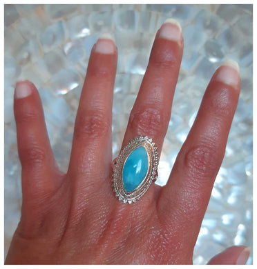 Bague en argent rhodié finement ciselée - Aquamarine laiteuse - NEW