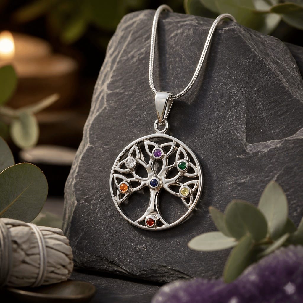 Pendentif Arbre de Vie en argent et pierres 7 Chakras