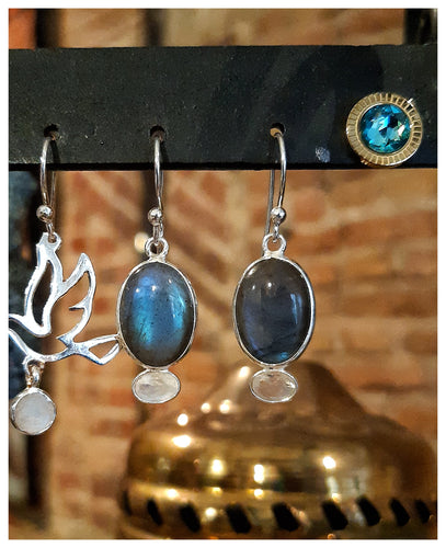 Boucles d'oreilles en argent avec labradorites bleues & pierres de lune - NEW 2023