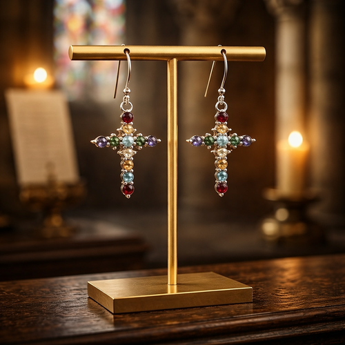 Boucles d'oreilles Croix en Argent 925 & Pierres véritables