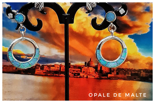 Boucles d'oreilles argent & véritables opales bleues / Made in Malta - NEW 2024
