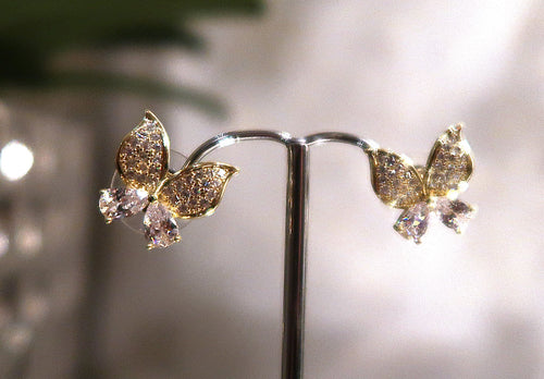 Boucles d'oreilles Papillons scintillants en inox doré & cristaux Swarovski - NEW