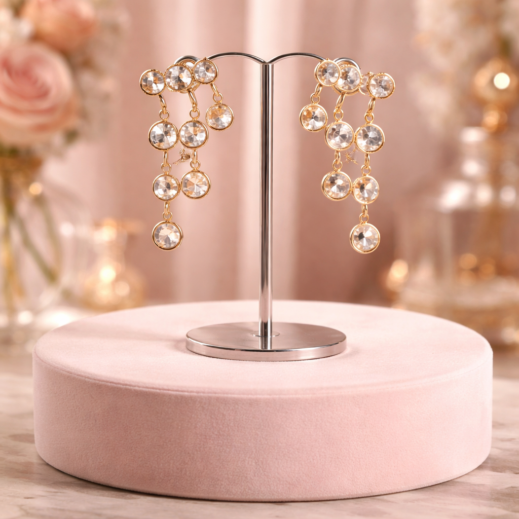 Boucles d'oreilles Cascades scintillantes en inox mordoré & cristaux Swarovski - NEW