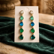 Boucles d'oreilles en inox doré & cristaux bleus/verts - Gamme Florentine