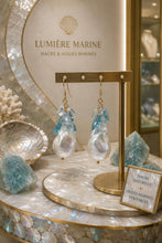 Boucles d'oreilles artisanales en Vermeil, Nacre et Aquamarines