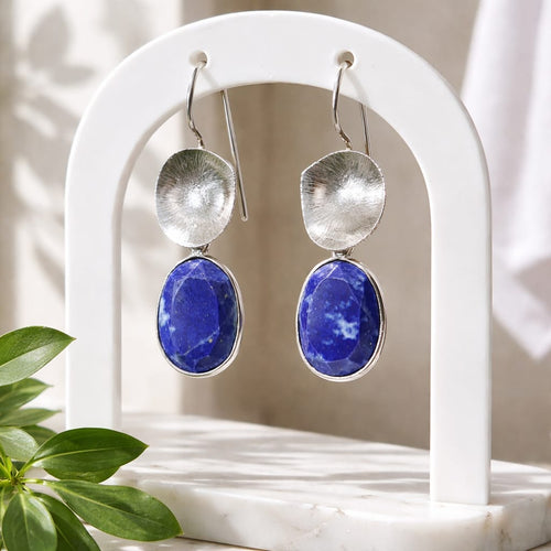 Boucles d'oreilles en argent & lapis lazuli naturel non teint - NEW