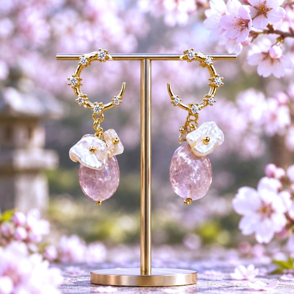 Boucles d'Oreilles florales – Cristaux, Nacre et améthystes