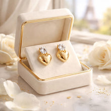 Boucles d'oreilles Coeurs en inox doré avec zircons naturels - NEW
