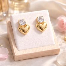 Boucles d'oreilles Coeurs en inox doré avec zircons naturels - NEW