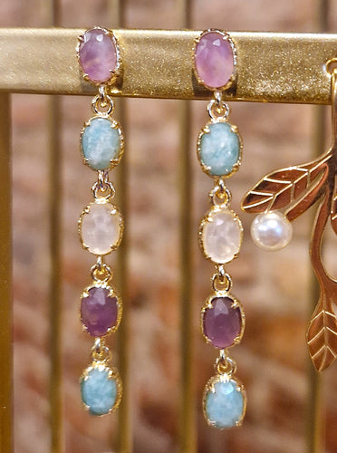 Boucles d'oreilles en inox doré & pierres tons lavande et vert d'eau - Gamme Florentine - NEW