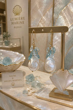 Boucles d'oreilles artisanales en Vermeil, Nacre et Aquamarines