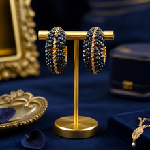 Boucles d'oreilles Anneaux Bleu Nuit - Inox Doré & Résine facettée