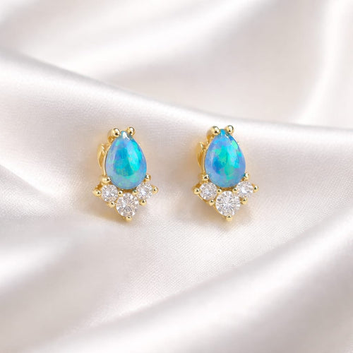 Superbes boucles d'oreilles en vermeil et opales bleues arc-en-ciel - NEW